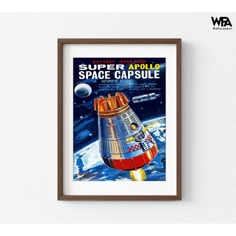 «Super Apollo Space Capsule» à pile par Retrorocket, art mural rétro de magasin de jouets, idée de remodelage sur le thème de l'espace de jeu