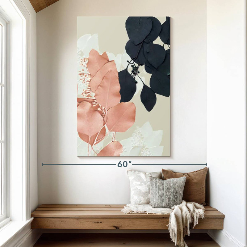 Harnek indigo et feuilles de rosé I, H 51 po x l 34 po