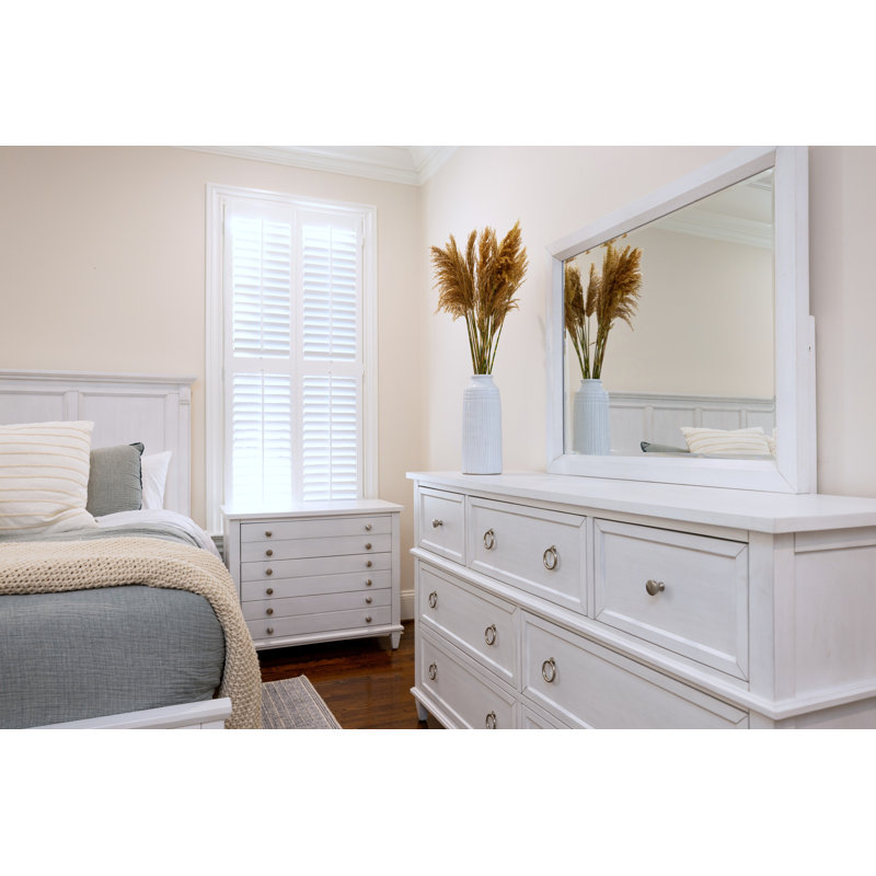 Point Breeze - Miroir rectangulaire pour commode - Finition blanc frais avec glacis gris doux