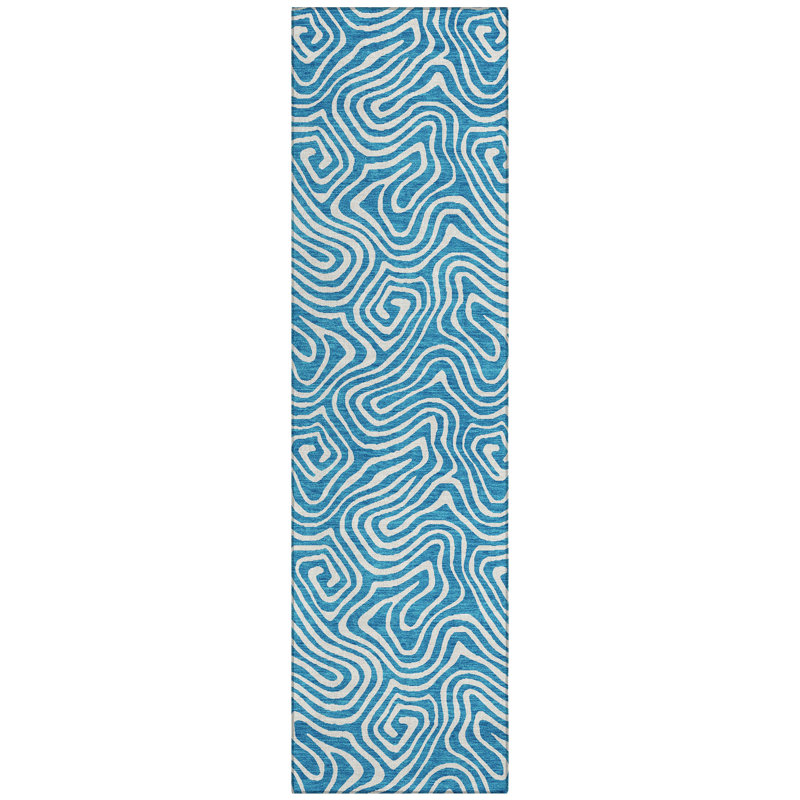 Teal Flat Woven Stain-Resistant Synthetic Runner Rug 2'3" x 7'6"