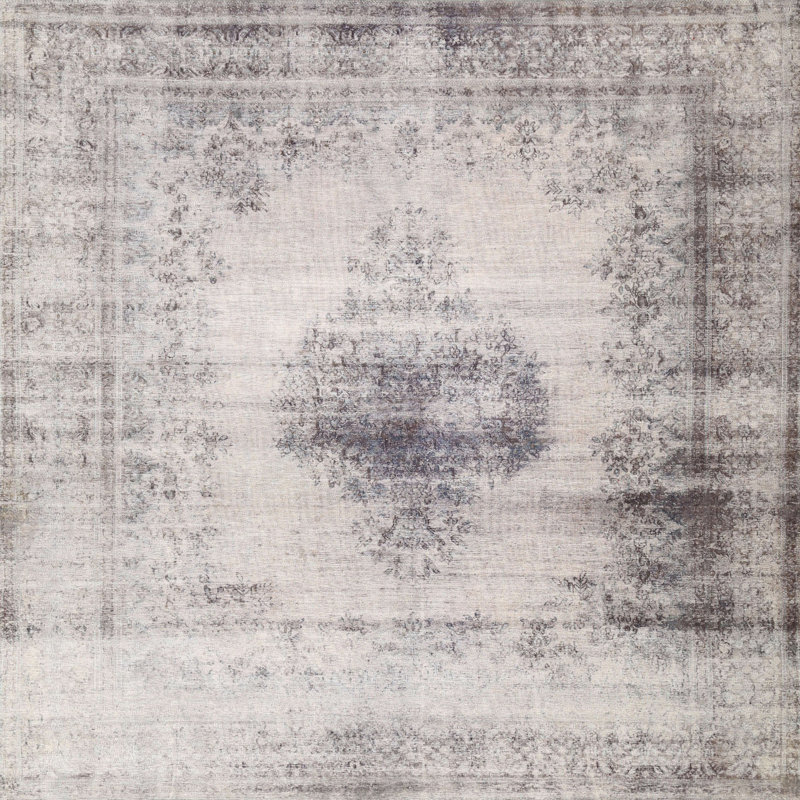 Laine tissée à la machine de style oriental/polyester beige/Tapis décoratif gris, Carré 7 pi