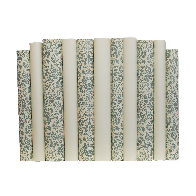 Livres décoratifs - Ensemble de livres sur papier damassé crème sauge - 1 pied de livres verts