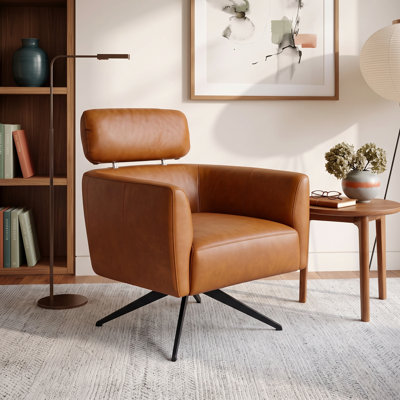 Fauteuil pivotant en cuir véritable Mccully, fauteuil d'appoint moderne Mid-Century