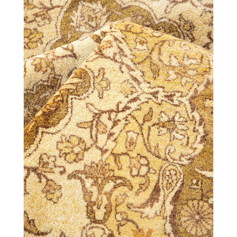 Tapis unique brun / ivoire noué à la main de conception unique 6 pi 2 po x 9 pi 2 po Tymere