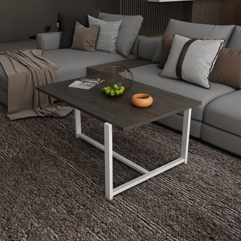 Geometric Coffee Table, White, Dark Oak