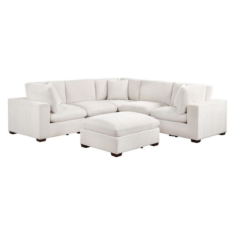Canapé modulaire 6 pièces avec repose-pieds Lahe, 3 coussins Lahe, Tissu ivoire