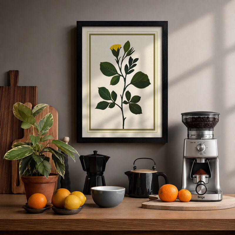 Yellow Flowering Stem Botanical - Print, A1 - 84.1 x 59.4 cm, Black