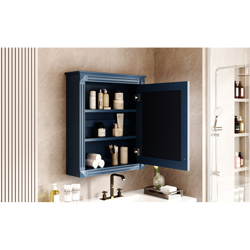 Armoire de rangement murale 24 po x 27 po avec miroir, Bleu