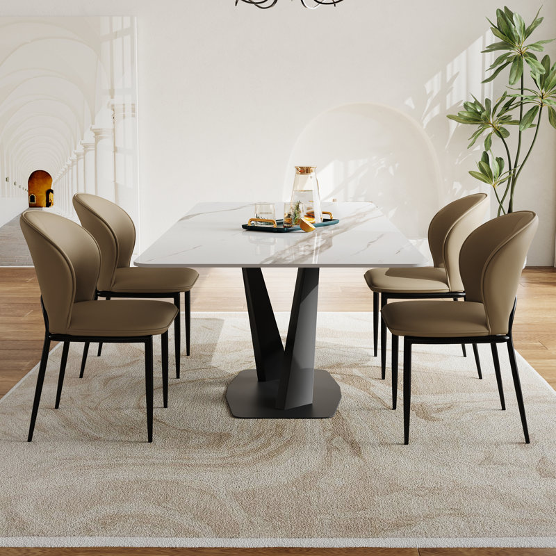 Modern Dining Table Chairs, Faux Leather,Not Assembled Need, Gray, 4