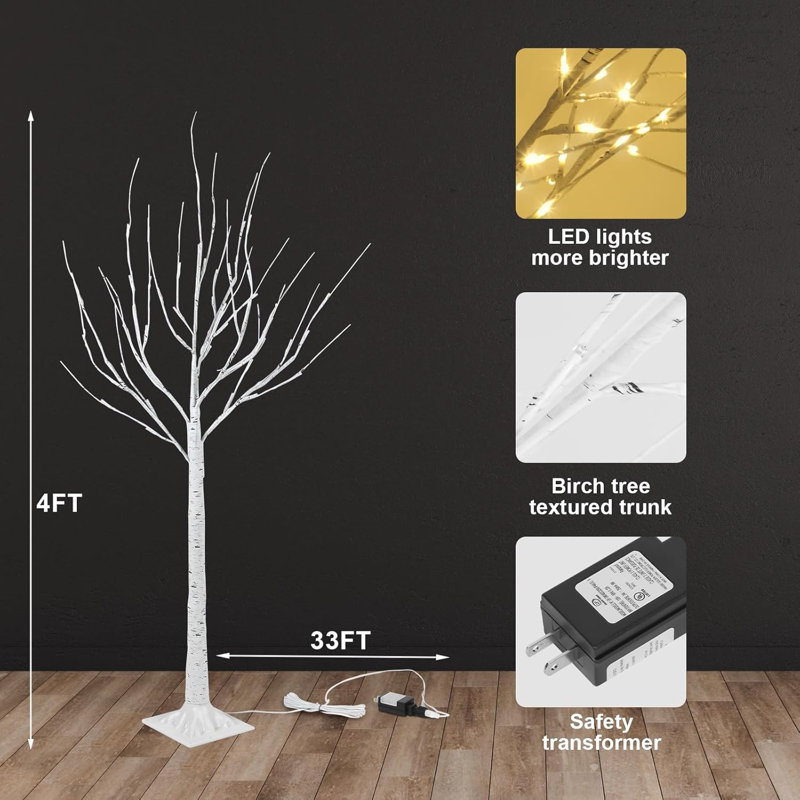 Paquet de 2 lumières artificielles en bouleau de 4 pi