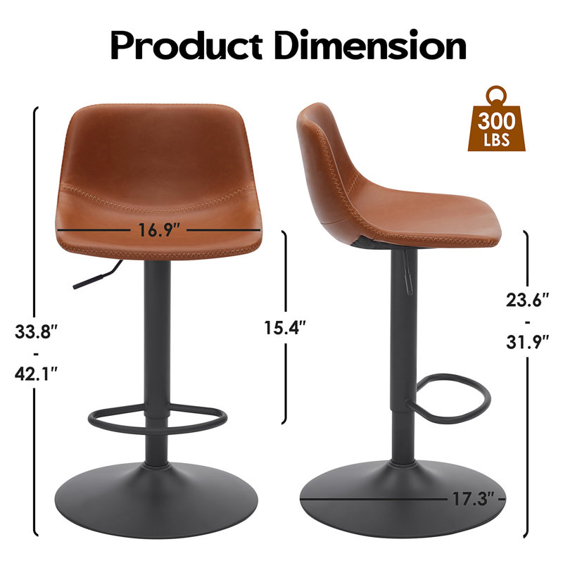 Adjustable Bar Stools Set Of 2(Only Dining Chairs), Brun