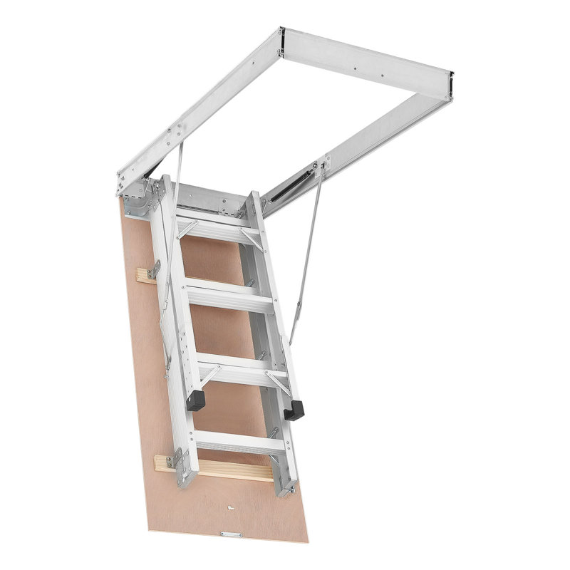 Échelle en aluminium pour grenier convenant à une hauteur de plafond de 9,8 pi à 10,3 pi / 7,66 pi à 9,8 pi, une ouverture de 54 po x 22,5 po, une capacité de charge de 375 lb, un escalier polyvalent pliable et léger pour un accès pratique