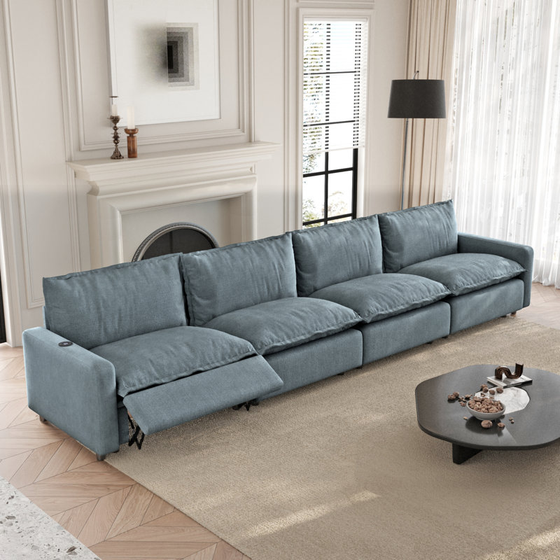 4-Piece Modular Linen Power Reclining Sectional Sofa With Zero-Gravity, Blue