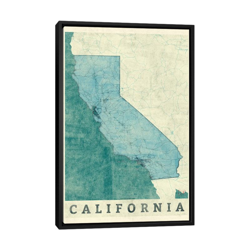 «California Map» par Hubert Roguski - impression sur toile, H 26 po x l 18 po x P 1,5 po, Toile avec cadre noir, Pas de tapis
