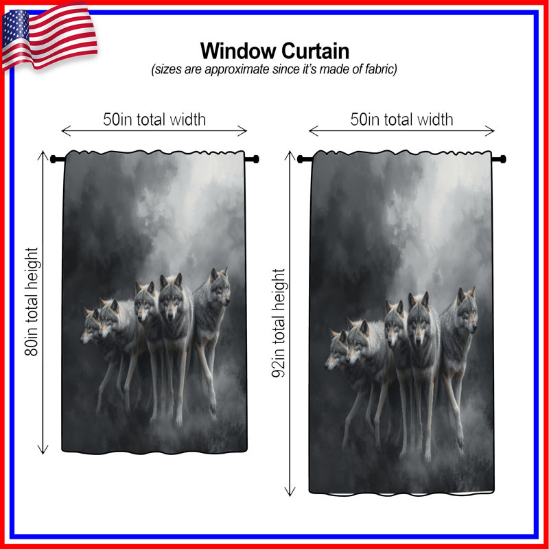 Rideaux gris loups dans le brouillard, voilages et voilages loups - 1 panneau, 50" x 92" - 1 Panel, Transparent