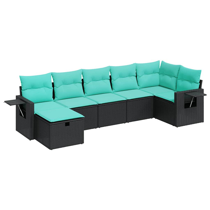 Ensemble de canapé de patio 7 pièces avec coussins en rotin de polyester noir