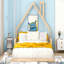 Lit double en bois avec tête de lit en forme de maison, naturel-2130782974