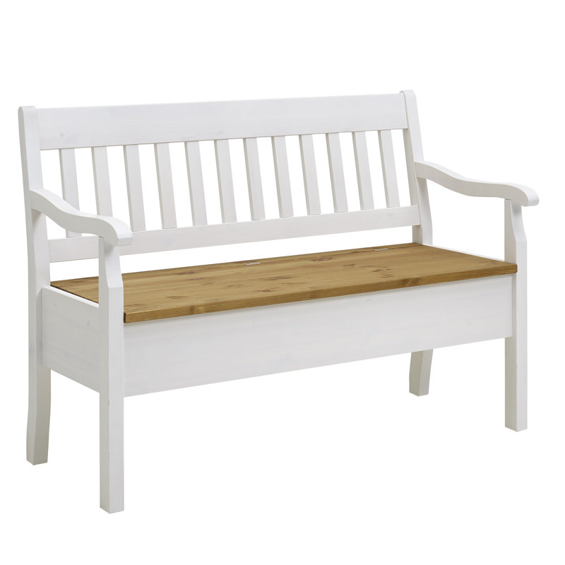 Solid Wood Bench, White/Brown, 93cm H x 130.9cm W x 46cm D