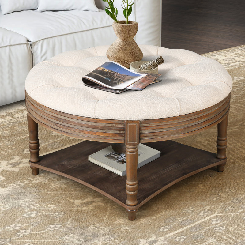 Rembourré - rond et avec rangement en tissu ouvert beige imperméable blanc, Beige + blanc