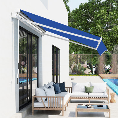 Auvent de terrasse rétractable 8 pi x 7 pi, bleu - Pare-soleil manuel pour terrasse réglable pour réduire l'impact de l'auvent 8 pi x 7 pi Sun, réglable