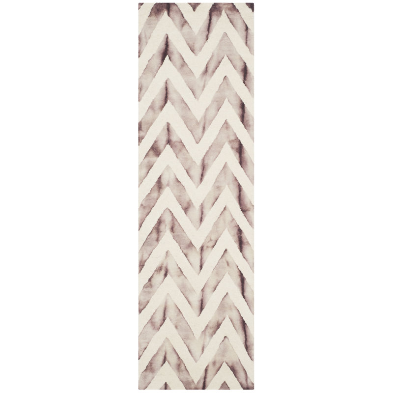 Vandermark Hand Tufted Wool/Cotton Geometric Rug in Maroon/Ivory, Runner 2'3" x 8'