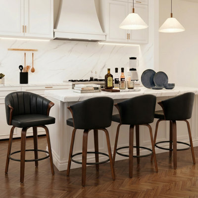 Devault Swivel Upholstered Counter Stool With Wood Frame