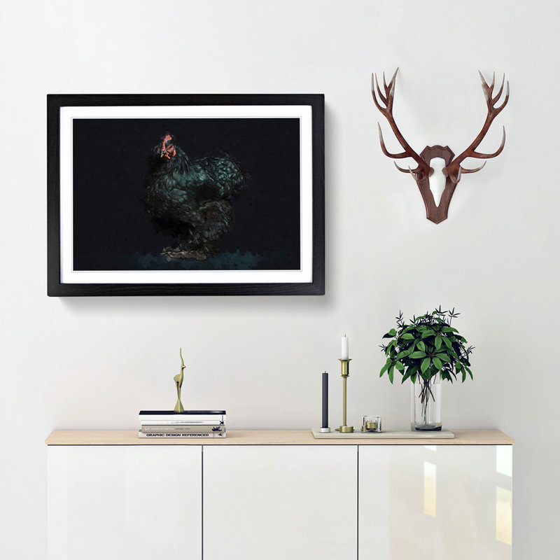 Black Rooster in Abstract - Picture Frame Graphic Art Print, 62cm H x 87cm W x 2cm D, Black Framed