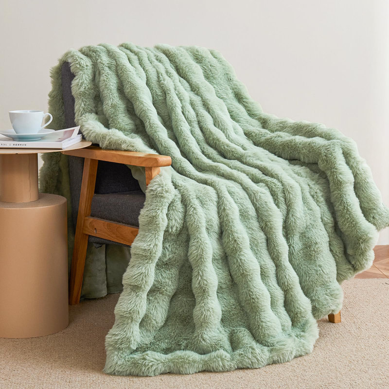 Cozy Warm Luxury Faux Fur Rabbit Throw Blanket, Knitted Soft Thick Furry Cute Plush Reversible Blanket for Sofa, Living Room, Bedroom - Suitable for Winter & Spring & Holiday Gift Ideas