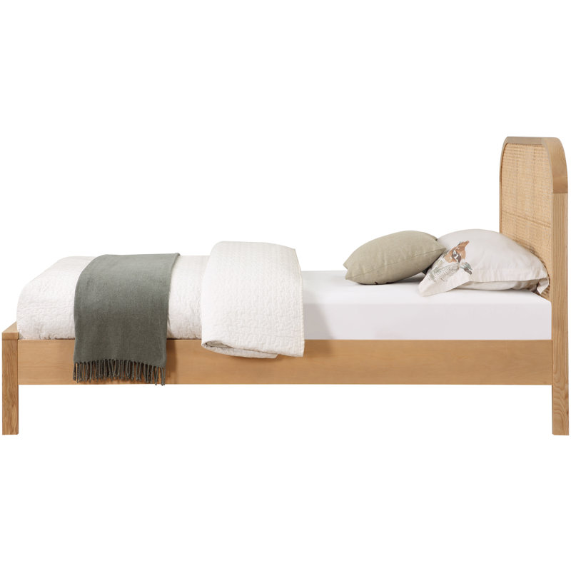 Natural Twin Wood Frame Bed with Cane Headboard