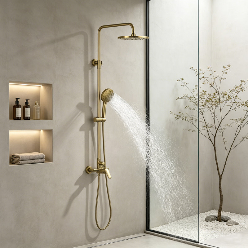 Pomme de douche à pluie 10 po avec douchette combinée, Or brossé