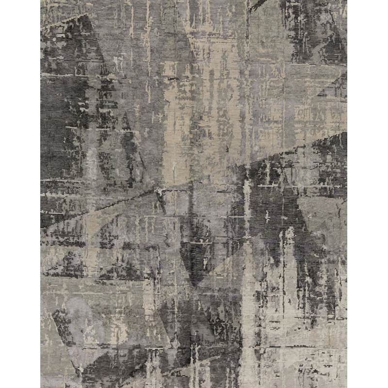 Tapis noir et argent de haute qualité noué à la main