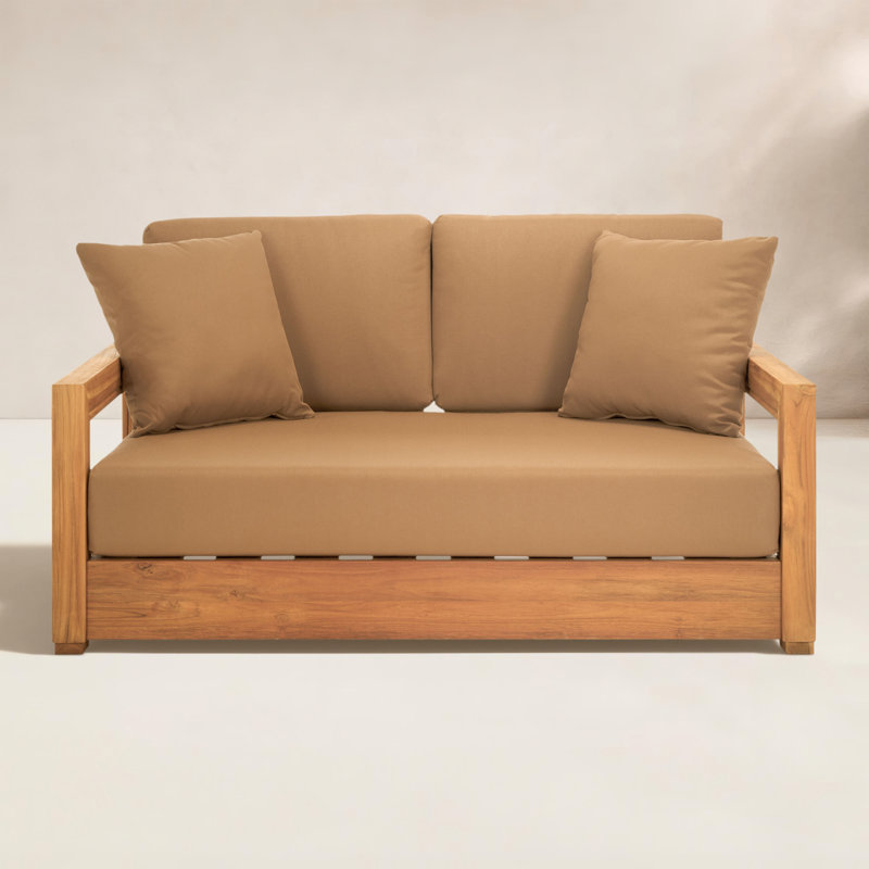 Montford Teak Loveseat with Cushions, Brown