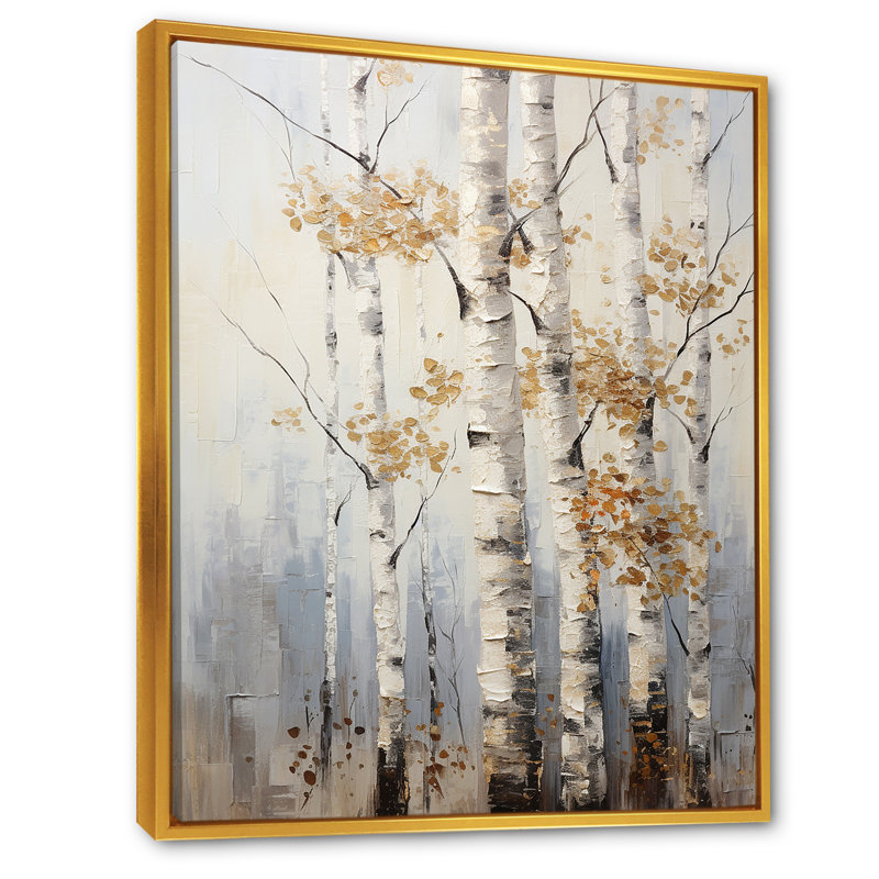 «Silver Tree Birchs Breath» sur toile, H 32 po x l 16 po x P 1 po, Cadre flottant doré