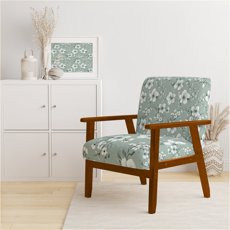 Chaise d'appoint Floral, Accoudoirs carrés bruns