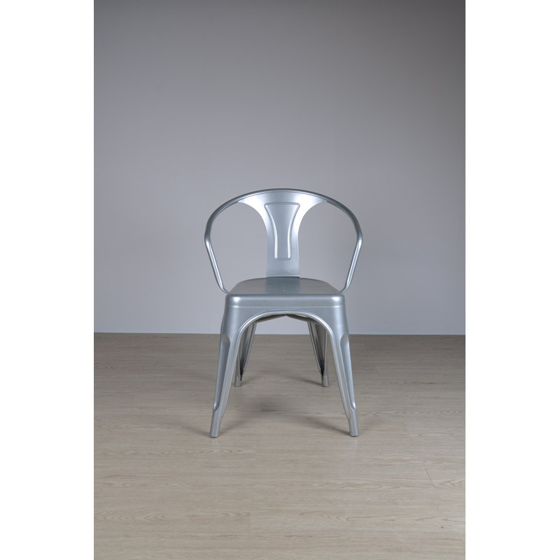 Chaise avec accoudoirs en métal, Argent Flash
