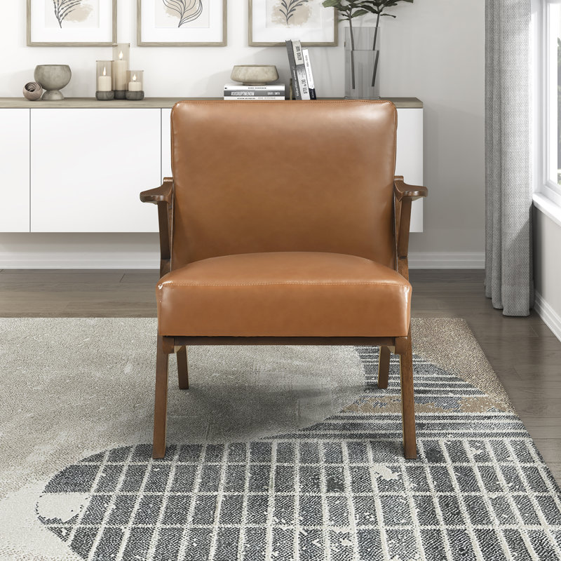 Chaise d'appoint Mid-Century moderne de 26,5 po Granby - Revêtement en similicuir facile d'entretien, structure en bois d'hévéa massif durable