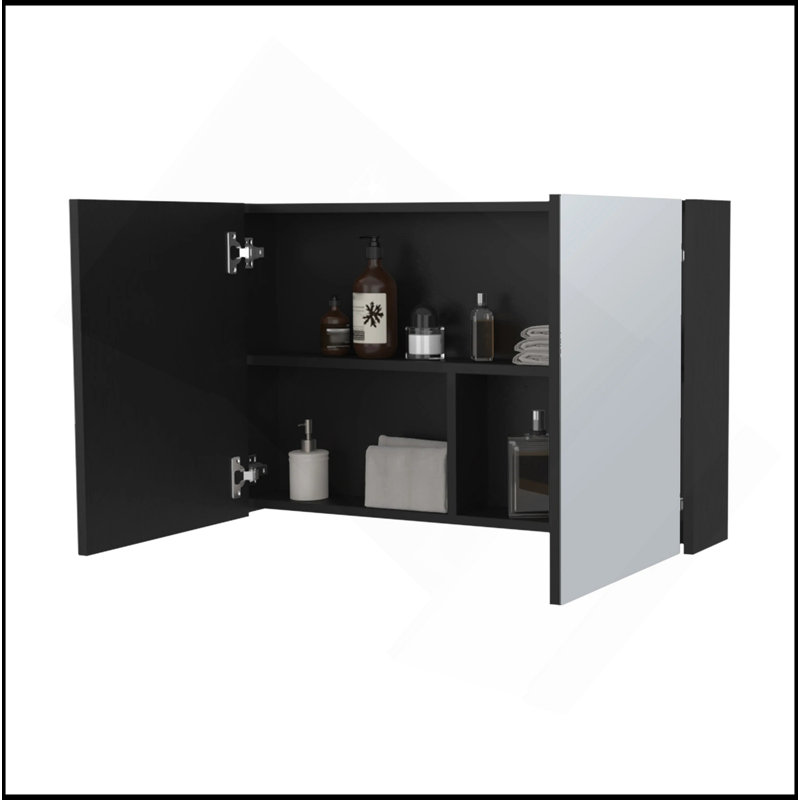 Armoire à pharmacie noire polyvalente avec miroirs inclus et 2 portes
