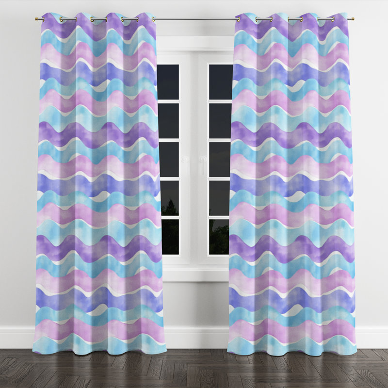 Rideaux obscurcissants pour chambre d'enfant - Rideau à œillets Playful Waves - 1 panneau, L 52 po x L 84 po, Œillets dorés