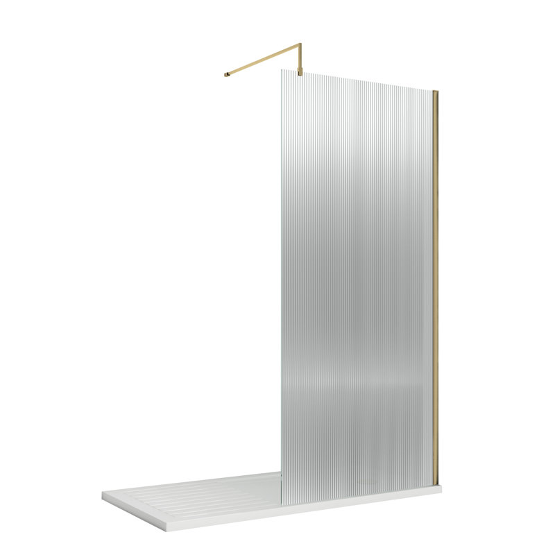 Fluted 1950mm H Frameless Wet Room Screen with Glass, 893 cm
