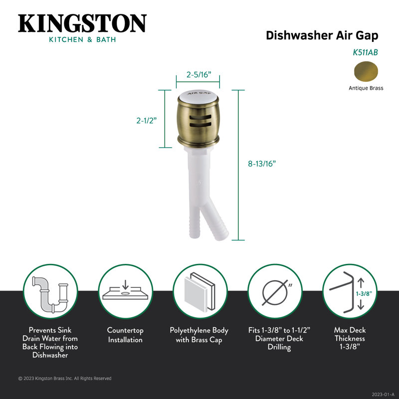 Kingston Brass Heritage Dishwasher Air Gap, Antique Brass