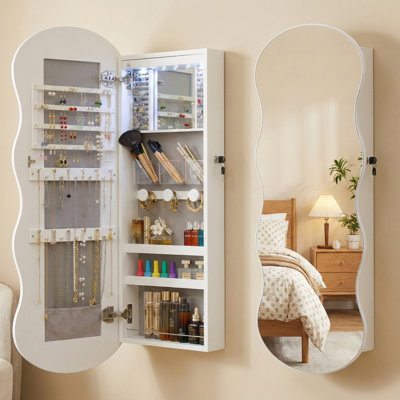 Armoire à bijoux à miroir ondulé 17,3 po avec éclairage DEL et serrure