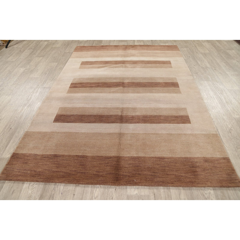 Tapis unique en laine noué à la main ivoire / brun nouvel âge 5 pi 7 po x 7 pi 11 po