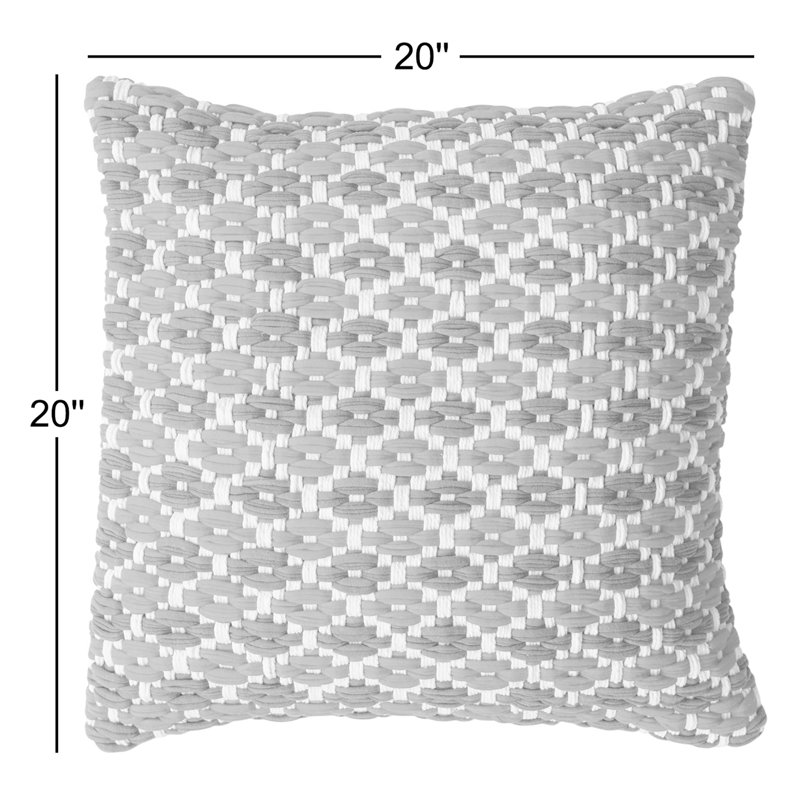 Square Hand-Woven Cotton Chindi Pillow With Pattern