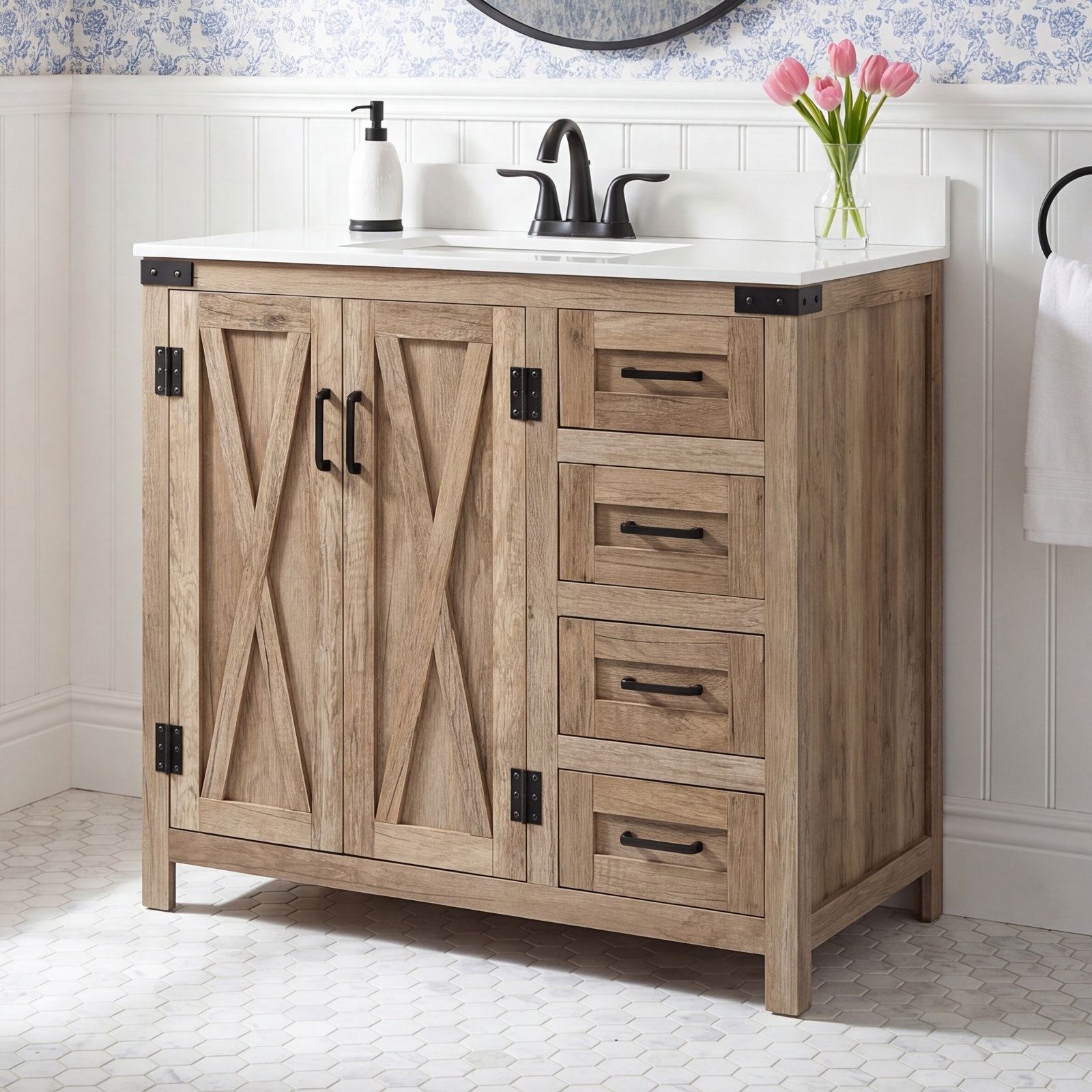 Slayton 36'' Single Bathroom Vanity, Natural Oak
