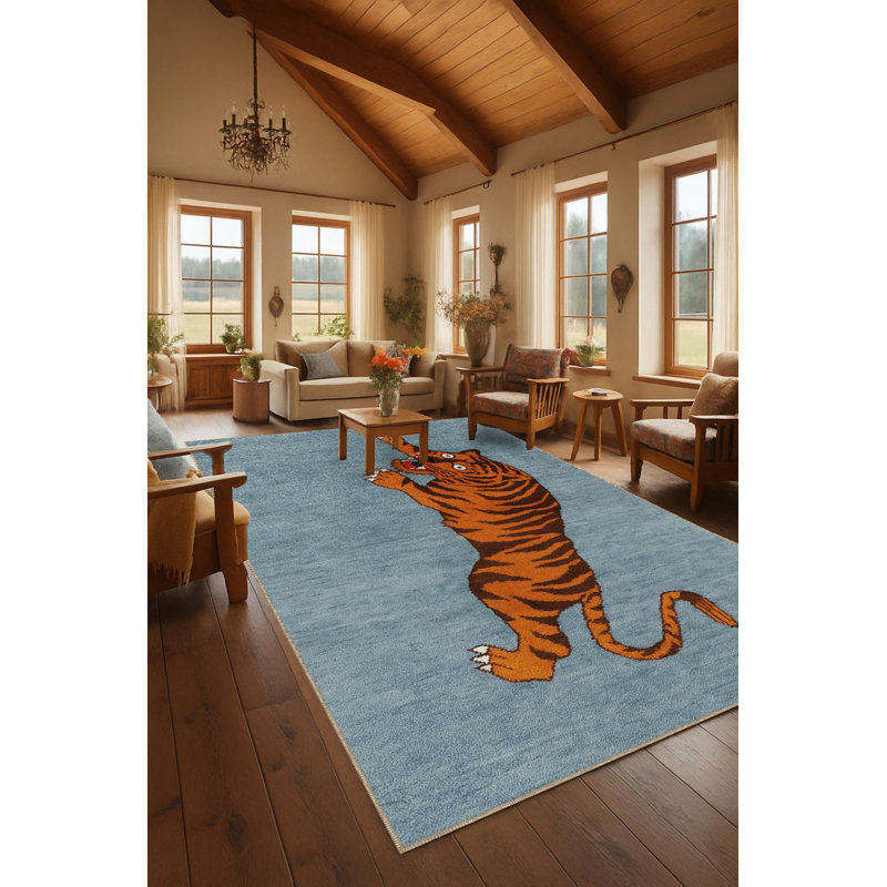 Tapis gris tissé à imprimé tigre Mosso, 4'11" x 9'10"
