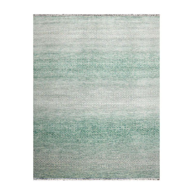 Tapis oriental vert / beige / gris en laine noué à la main 9 po x 12 po