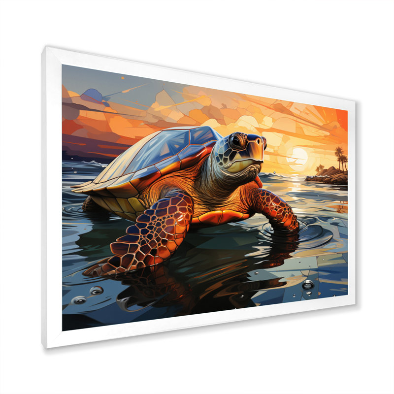 Portrait de tortue géométrique II, Cadre simple blanc, H 12 po x l 20 po x P 1 po