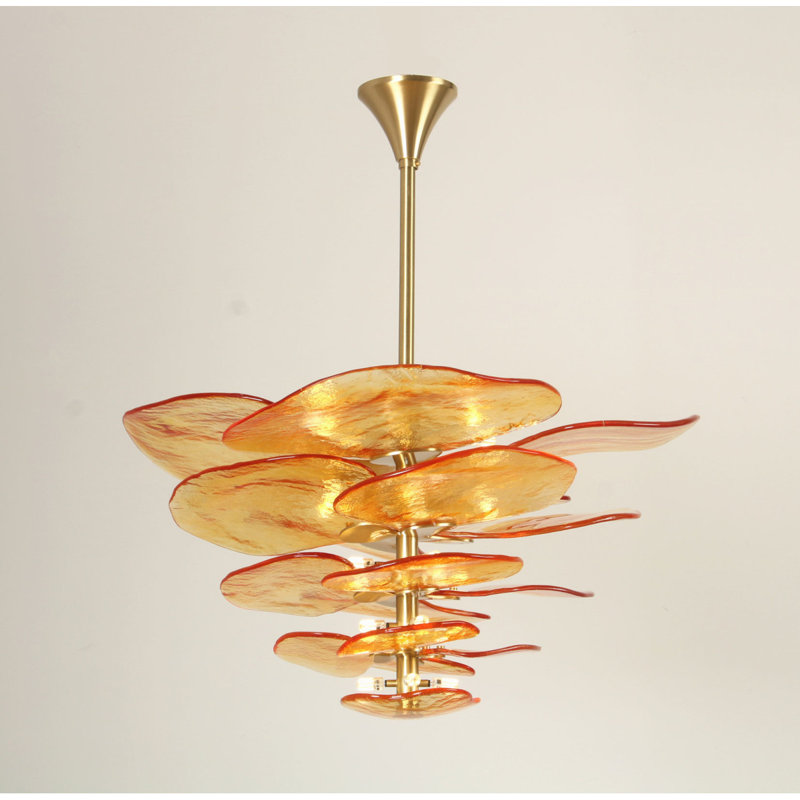 Lustre résidentiel Lilypad, Transparent / blanc / ambre, Plaqué or, 55” Diameter x 22” Height