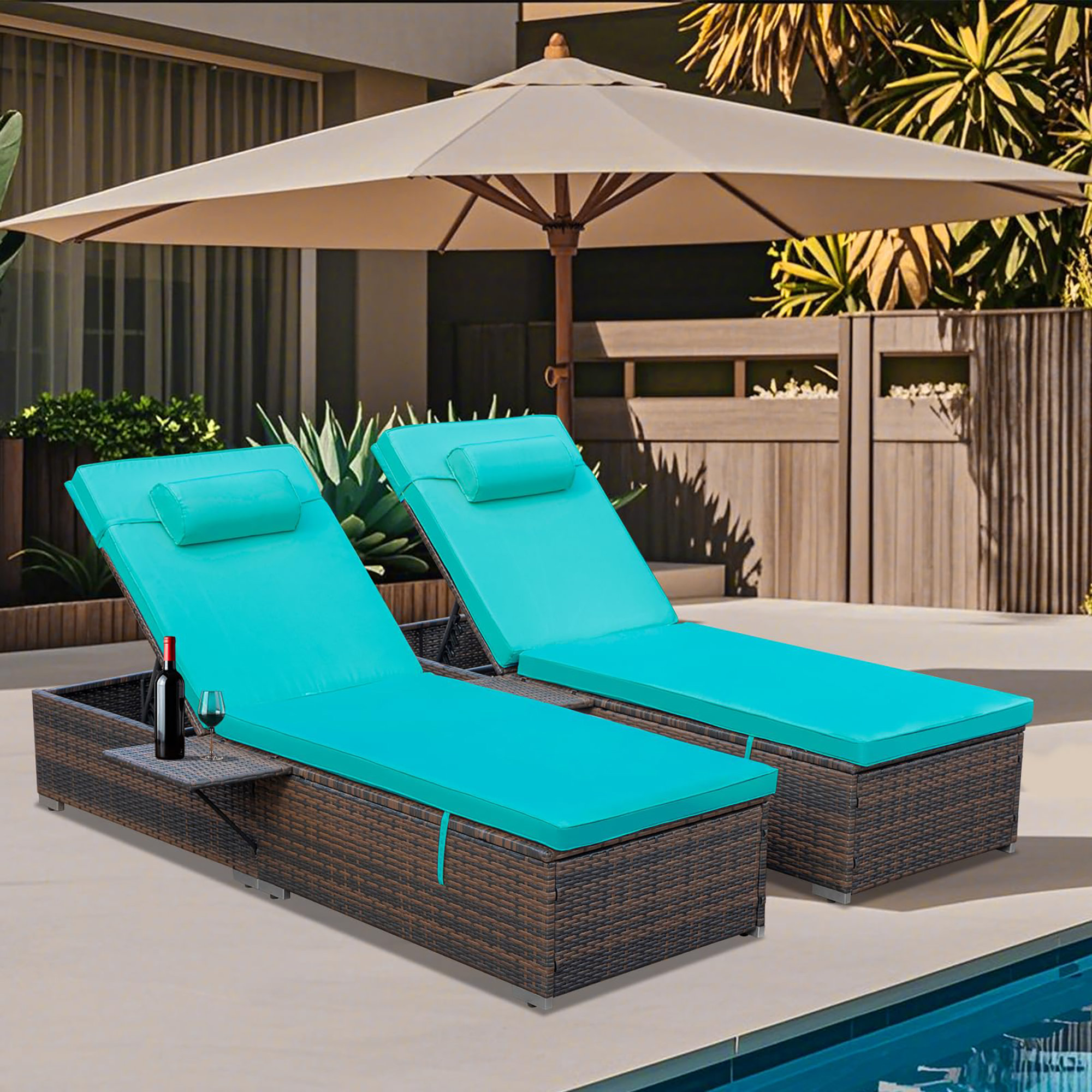 Latitude Run® PE Wicker Chaise Lounge Set - All-Weather Reclining