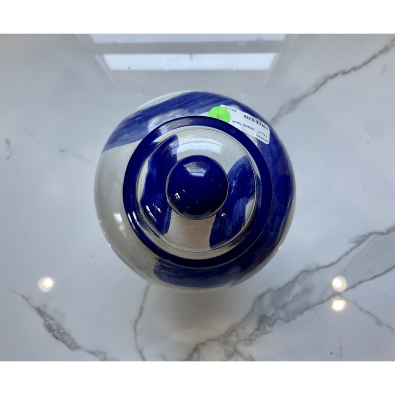Urne en céramique Boudah, Bleu / blanc, H 15 po x l 8 po x P 8 po